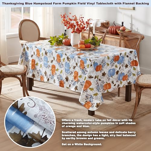 Newbridge Blue Pumpkin Thanksgiving Vinyl Tablecloth 52 x 70 Inch Rectangular - Hampstead Farm Variation