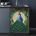 Green Peacock Dishwasher Magnet Cover - Decorative Refrigerator Front Panel - 23x26 Inch