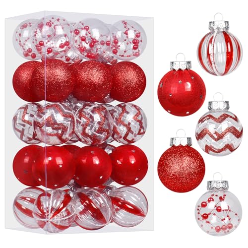 Christmas Ball Ornaments Set - 30PCS Red & Clear 6cm Holiday Decorations Variation of THIS listing