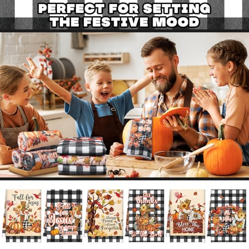 Fall Kitchen Towels Set - Pumpkin Maple Design, Microfiber Dish Towels, 6 Pack