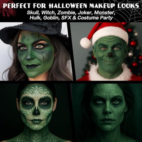BOBISUKA Green Face Paint Stick - Full Coverage Washable SFX Makeup for Halloween & Cosplay