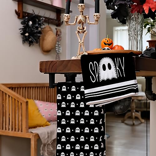 Halloween Kitchen Towels Set - Ghost & Spooky Decor, Black, 2 Pieces