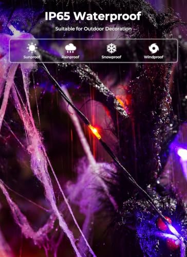 Brightown Halloween Decorations Outdoor - Orange & Purple Giant Spider Web Lights with 8 Modes