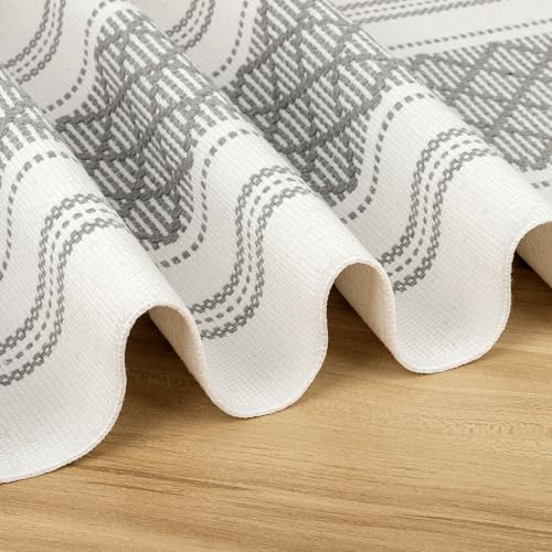 ADRIMER Boho Table Runner & Placemats Set of 6 - Grey & White, Rectangular, 72 Inch