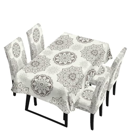 7-Piece Mandala Table Cloth and Chair Cover Set - Rectangular Dining Decor