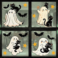 Halloween Window Stickers - Cute Ghost & Black Cat Decals, Style 14