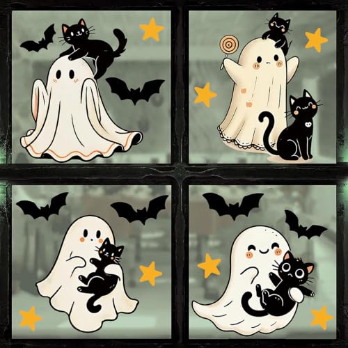 Halloween Window Stickers - Cute Ghost & Black Cat Decals, Style 14