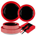 Black and Red Birthday Party Supplies Set for 50 Guests - Includes Plates, Napkins & Cutlery - Variation: 200pcs Black and Red Plates