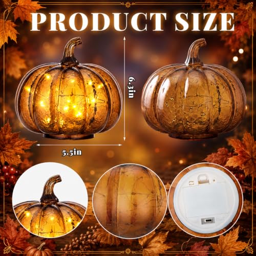 Glooglitter Mercury Glass Pumpkin Light LED Halloween Decor - Small Amber, Round
