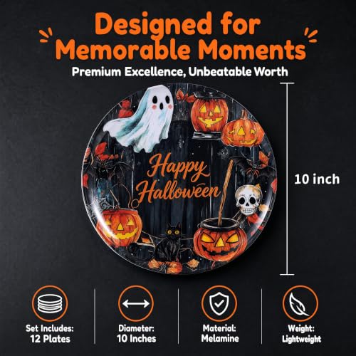 Halloween Ghost Pumpkin Melamine Dinner Plates Set 12Pcs - Variation of THIS listing