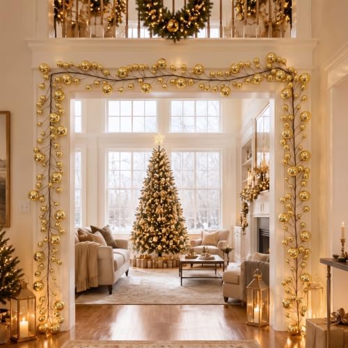 Gold Christmas Garland Set - 2 Pieces 15 ft Decorative Holiday Decor