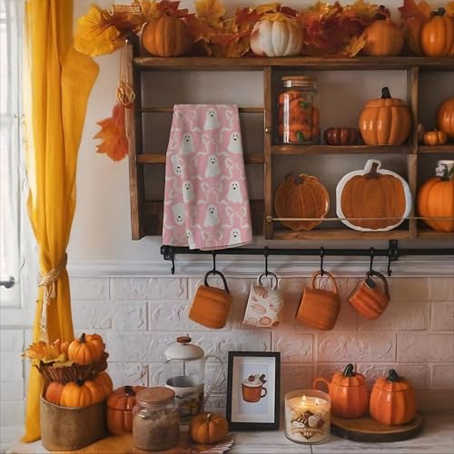 Multicolor Ghost Kitchen Towels - Pink Halloween Dish Hand Towels 16x24, Spooky Fall Decor
