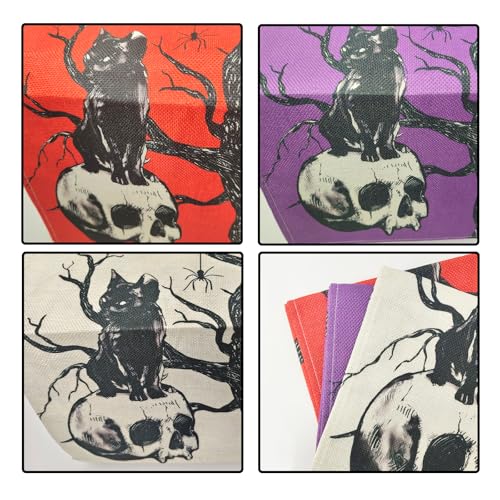 3-Piece Halloween Table Runner Silhouette Tree & Crows - White, Red, Purple