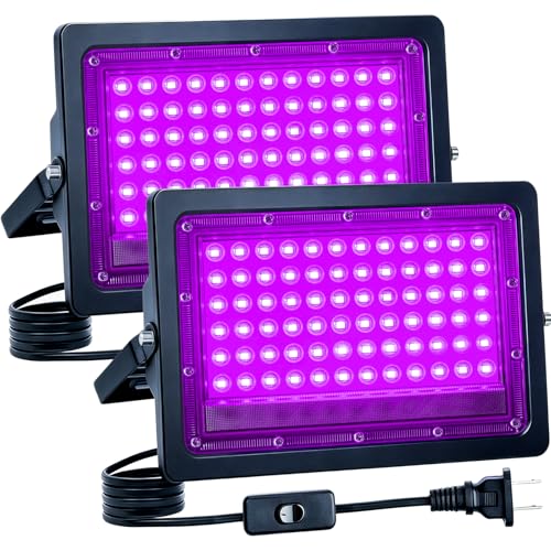 2 Pack 100W UV Black Lights for Glow Party Waterproof Stage Halloween Body Painting