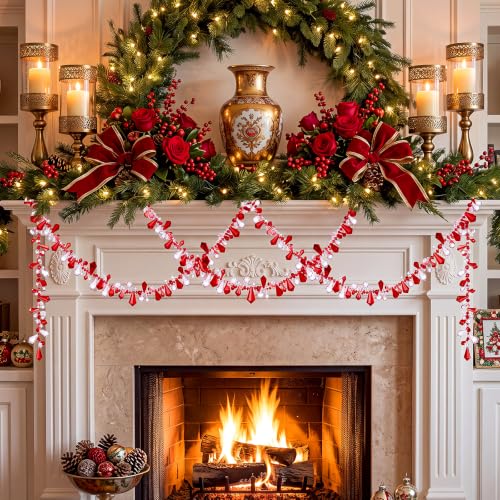4 Rolls 40 ft Christmas Tree Bead Garland - Wine Red & Clear, Festive Decor