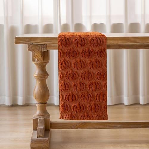 Thanksgiving Table Runner with Faux Fur Pumpkin Design - Fall Decor, 13x72 Inches - Fall / 72x13