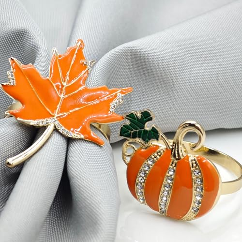 Fall Pumpkin & Maple Leaf Napkin Rings 4-Pack for Thanksgiving & Autumn Decor
