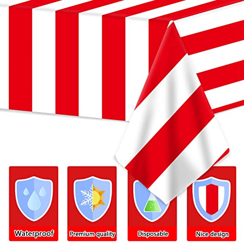 Party Greeting Red and White Striped Long Tablecloth Roll - Carnival & Party Supplies