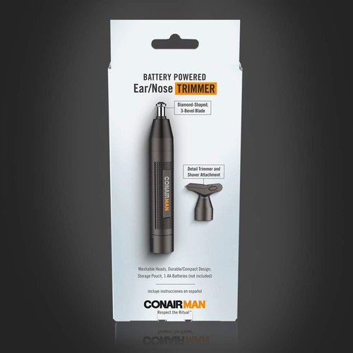 ConairMan Nose Hair Trimmer for Men, For Nose, Ear, and Eyebrows, Patent 360 Bevel Blade for No Pull, No Snag Trimming Experience, Cordless Trimmer 2 piece Set with Detail and Shaver Attachments