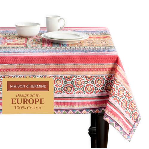 Ispahan Square Table Cloth - 54x54 Inch 100% Cotton Reusable Holiday Decor