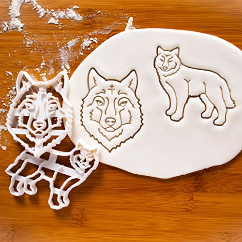 Set of 2 Wolf Cookie Cutters - Face and Body 3D Printed Baking Tools