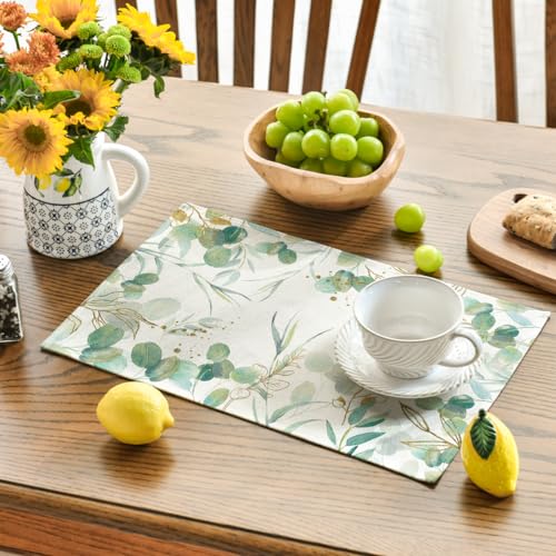 Eucalyptus Summer Placemat Set - 12 x 18 Inch Rectangular Beige Pack of 4