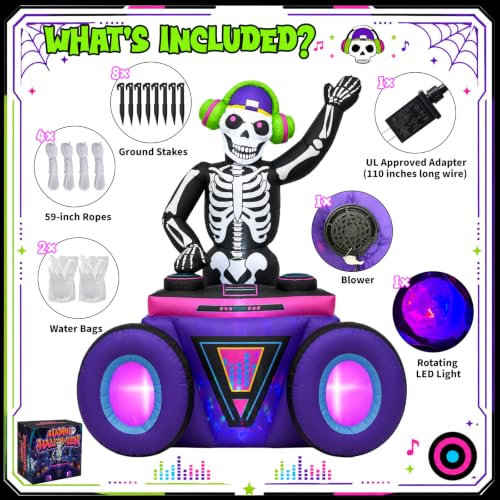 6FT Halloween Skeleton Inflatable with Music LED Lights Outdoor Decoration