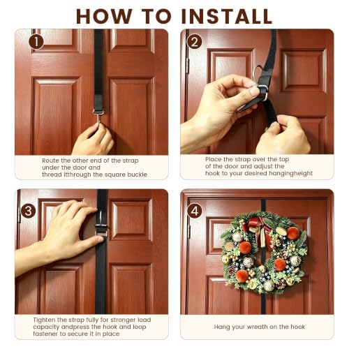 Adjustable Door Wreath Hanger No Damage Wrap-Around Hook Black - HMOKGRT