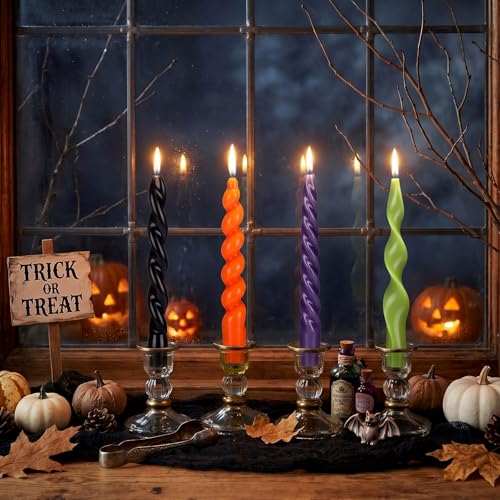 Twisted Taper Candles - Halloween Purple, 4 Pack, 7.87 Inch, Unscented & Clean Burning