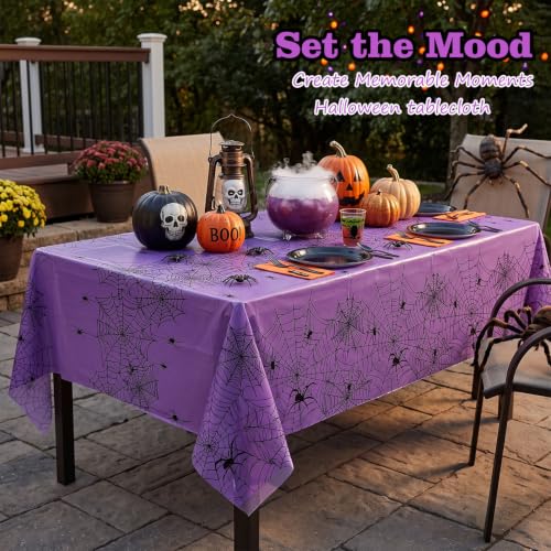 Halloween Tablecloth 3 Pack - Spider Web Design Purple, 54 x 108 Inch - Web Variation
