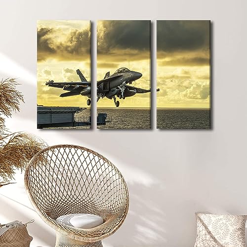 Aviation Wall Art Canvas Prints - 3 Panel Military Airplane Decor, 28x14 in Each, Modern Home & Office Decor Variation of Artwork-22