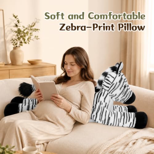 Giant Zebra Stuffed Animal Pillow - 43.3 Inch Soft Plush Body Pillow for Kids & Adults - Zebra Variation