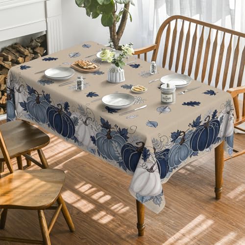 Horaldaily Fall Tablecloth 60 x 104 Inch Rectangular Autumn Harvest Floral Beige
