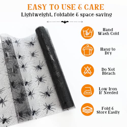 Halloween Black Spider Table Runner 11x108 Inch - Mesh Spooky Decor - Variation of THIS listing