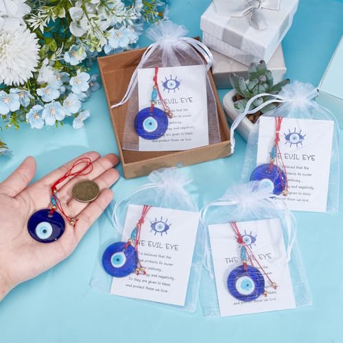 12Pcs Blue Evil Eye Glass Pendants for Jewelry & Car Decor - Good Luck Amulet