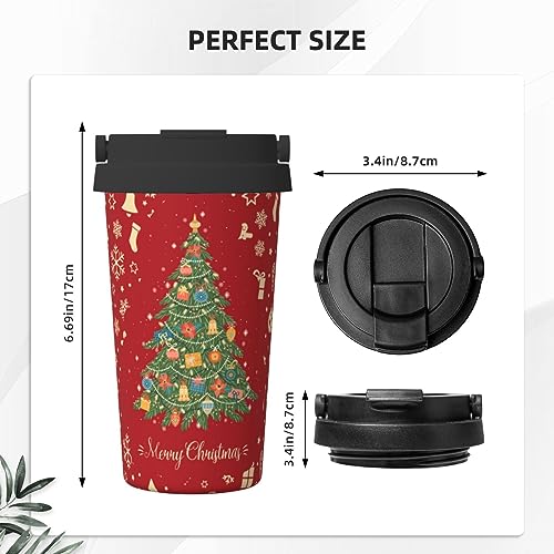 17oz Christmas Insulated Travel Coffee Mug with Flip Lid & Handle - Spill Proof Stainless Steel