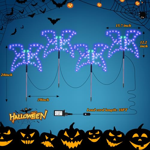 Halloween Bat Pathway Lights Set - 4 Pack Outdoor Decor with Remote & 4 Light Modes