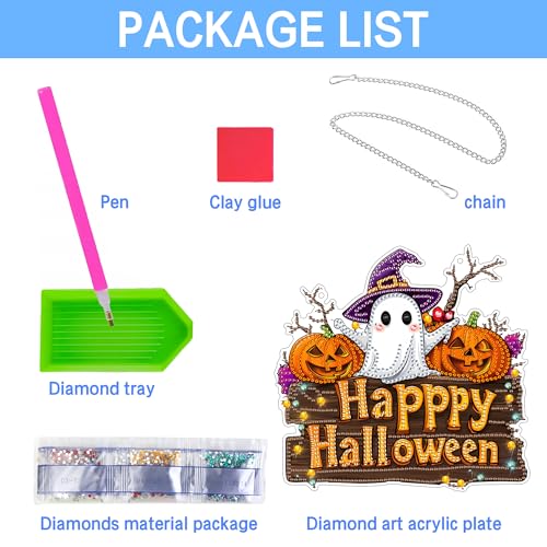 Halloween Ghost Diamond Art Hanging Kit - Pearl & Unique Shape Design, Pumpkin Variation