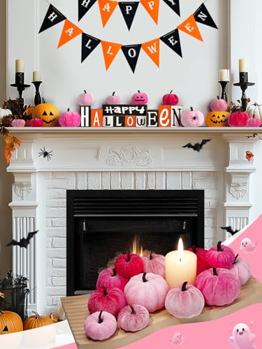 Pink Velvet Pumpkins Fall Halloween Decor - 12 Pcs Multi Pink - 3 Sizes