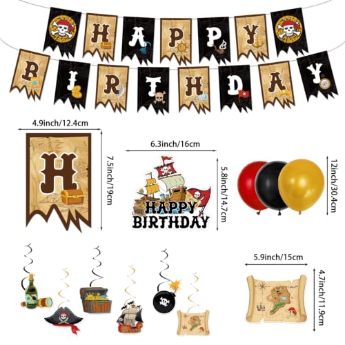 Pirate Party Decorations Set - Pirate Variation with Banner, Swirls, Plates, Napkins, Cake Topper