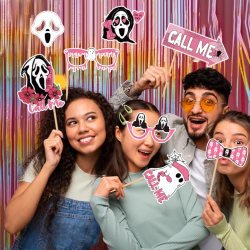 Pink Halloween Photo Booth Props - Ghost Variation 20Pcs Horror Party Decorations