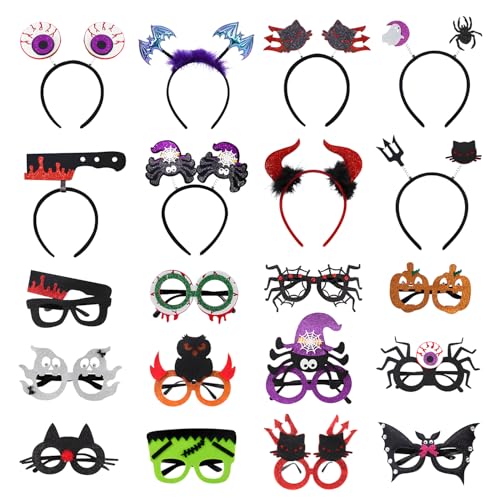 Halloween Party Headbands & Glasses Set - 20 Pieces Costume Accessories for Kids & Adults