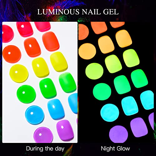 Glow in the Dark Neon Gel Nail Polish Set - 6 Fluorescent Colors for DIY Nail Art