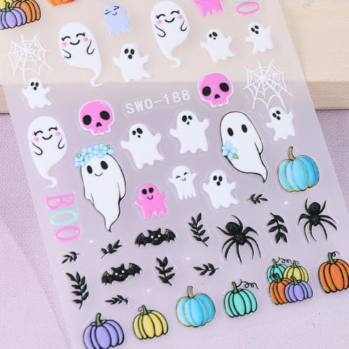 Halloween Nail Stickers 6 Sheets 5D Embossed Ghost & Pumpkin Design - Variation of THIS listing