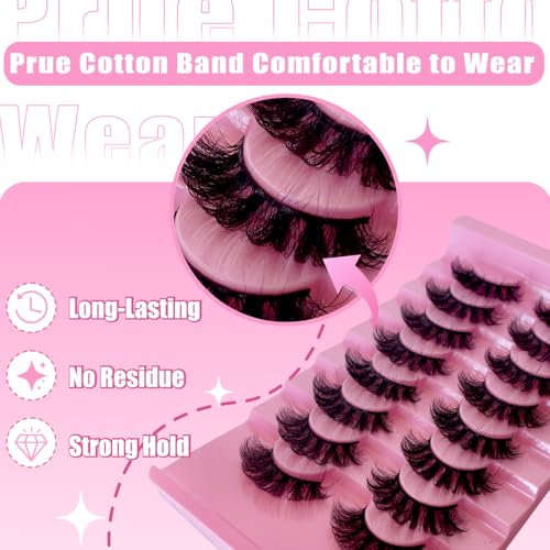 3D Faux Mink False Eyelashes Cross Fluffy Natural Look - 8 Pairs Variation 001D-0.67IN-Manga