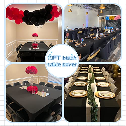 10FT Black Spandex Tablecloth for Rectangular Tables - Stretch Fit for 120x30 Inch Tables - Ideal for Christmas & Events