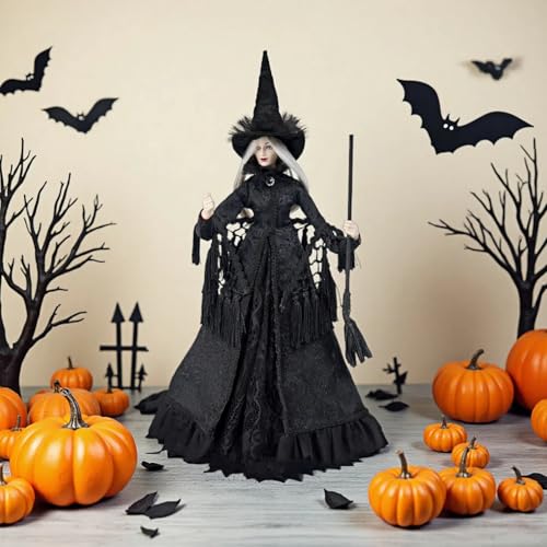 Halloween Witch Figurine Indoor Decor - Black Fabric Gothic Ornament 19 Inch