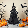 Halloween Witch Figurine Indoor Decor - Black Fabric Gothic Ornament 19 Inch