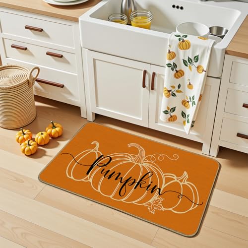 Fall Pumpkin Kitchen Rug Set of 2 - Autumn Decor Washable Non-Slip Mats