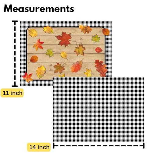 Disposable Reversible Paper Place Mats 14x10 Inches - Gingham & Fall Leaves Design